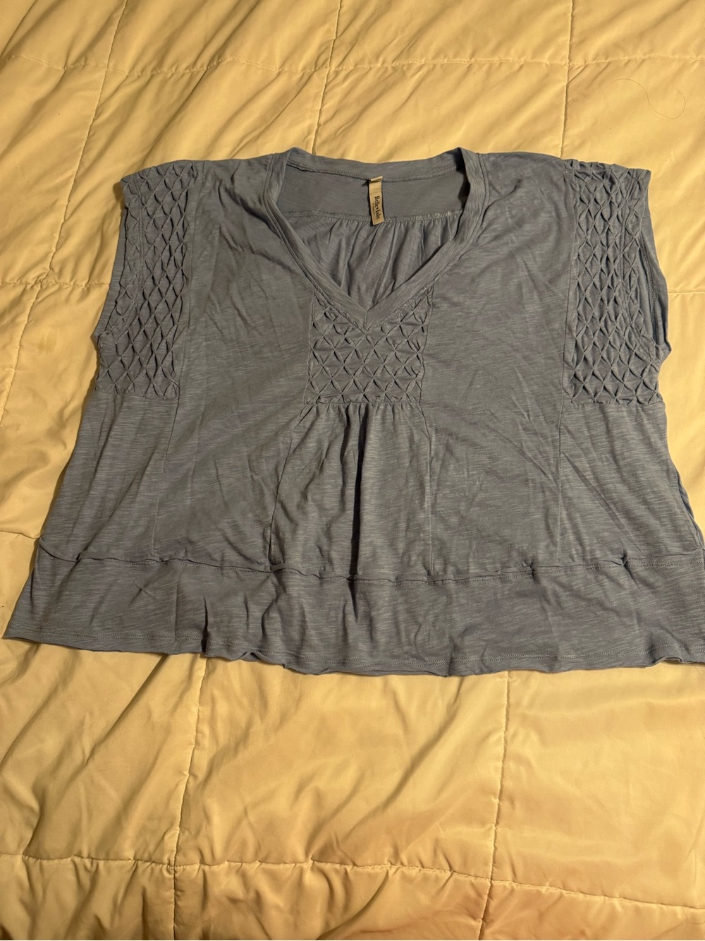 torrid Steel Blue Smocked V-Neck Short Sleeve Top